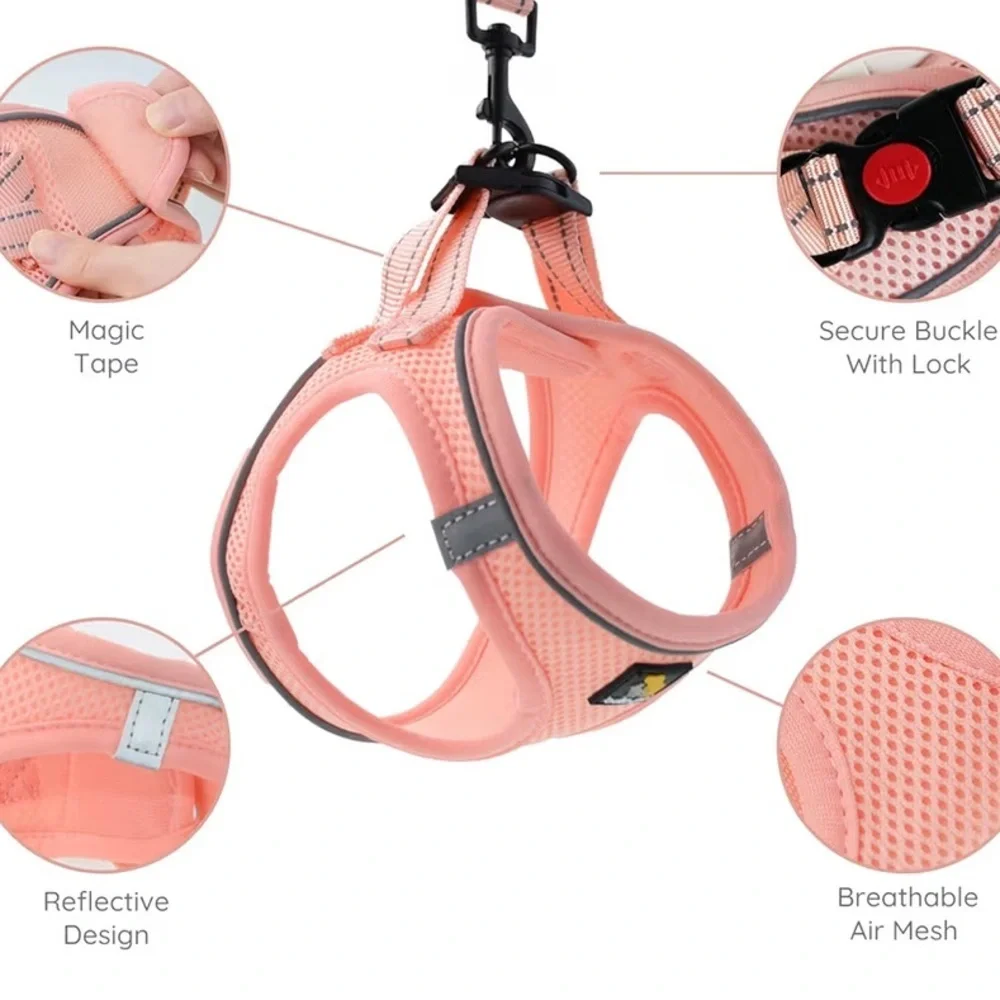 New- Bella & Pal Pink  Pet Harness & Leash Set  Safety Lock  16-18 inch Chest